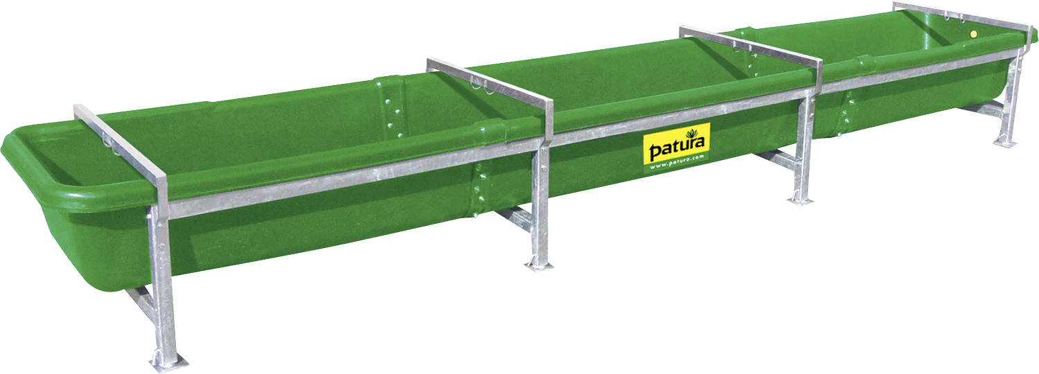 Kunststoff-Futtertrog 6 m, kpl mit verz. Gestell, mit 4 Antisturzstangen