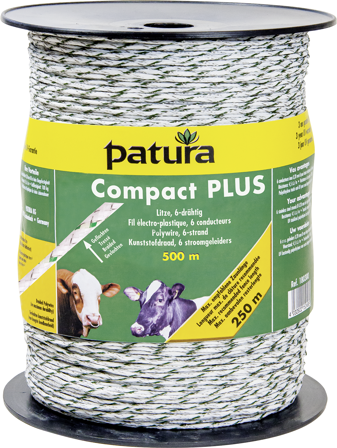 500 m Compact PLUS Litze, geflochten, 6xEdelstahlleiter, weiss-grün