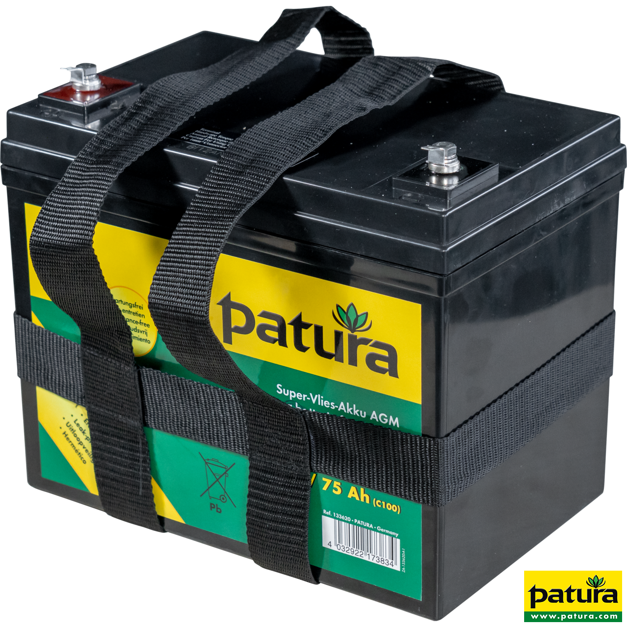 133620 Patura Super-Vlies-Akku 12 V, 75 Ah mit Tragegurt