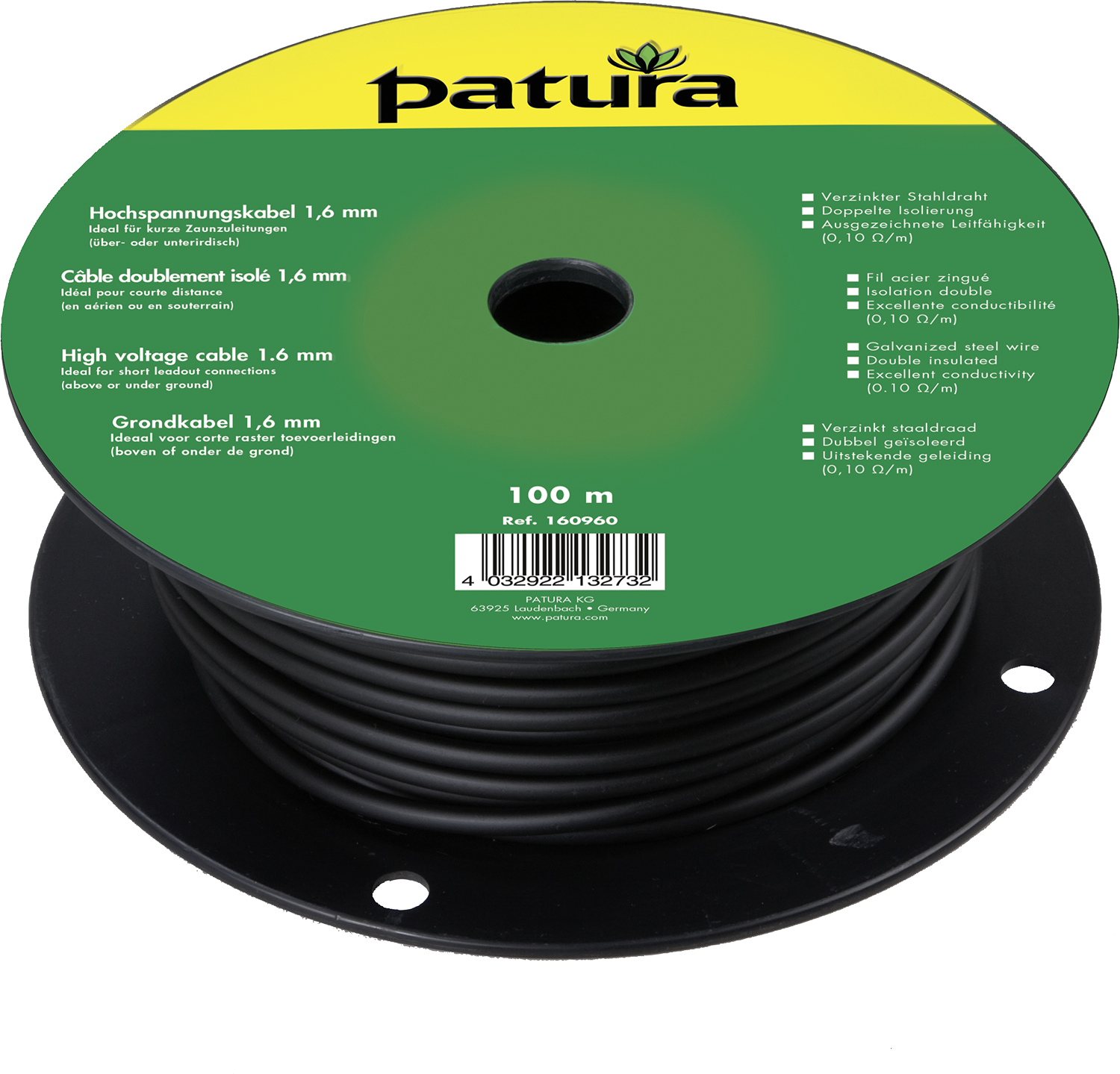 160960 Patura Hochspannungskabel 1,6 mm, Länge 100 m