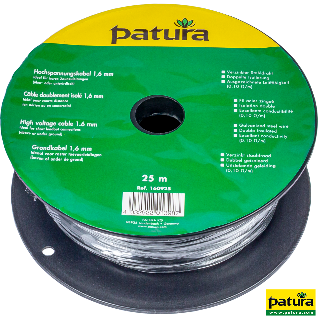160925 Patura Hochspannungskabel 1,6 mm, Länge 25 m