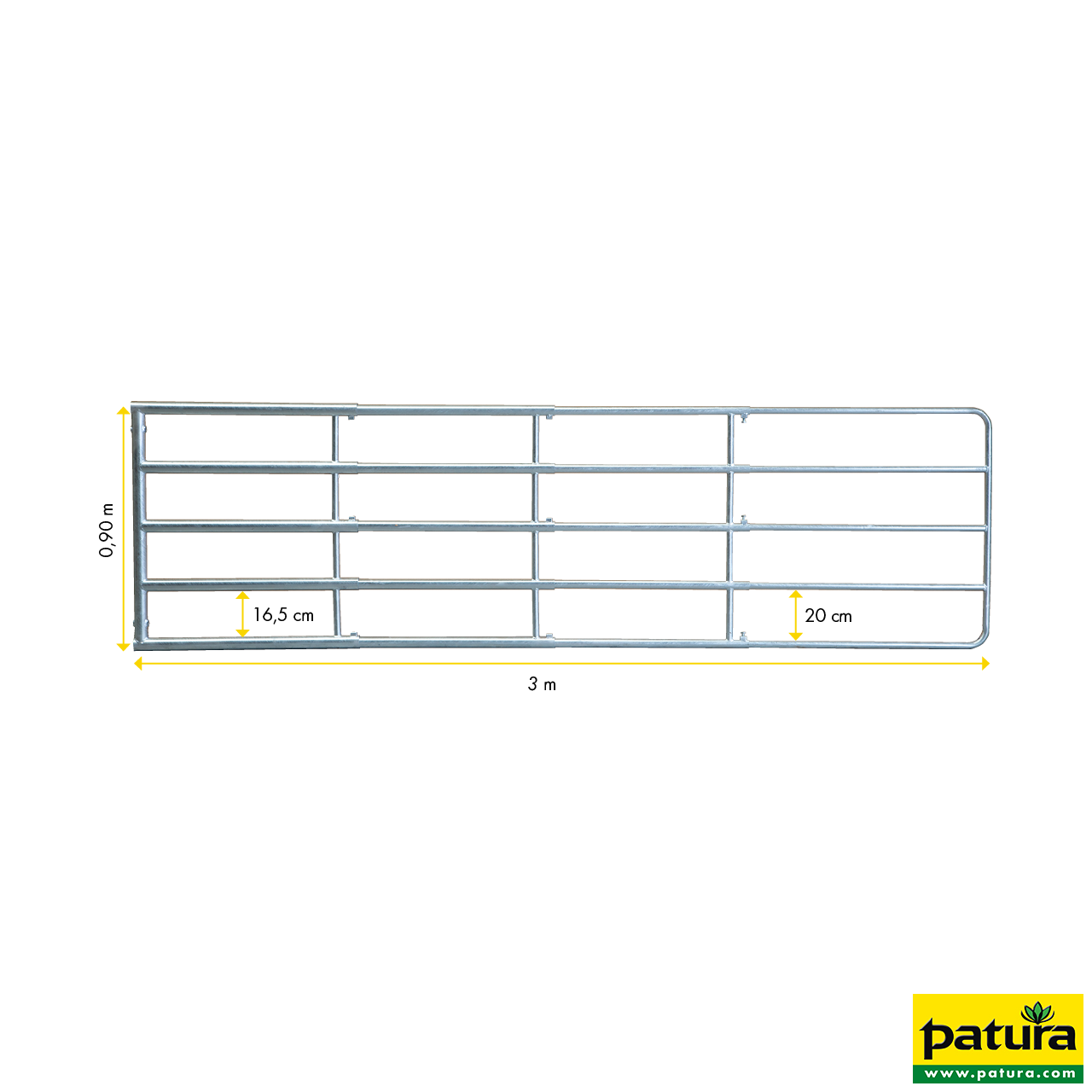 371040 Patura Weidezauntor Compact, dreifach verstellbar, Höhe 90 cm, Länge 1,25 m bis 3,00 m, Maße