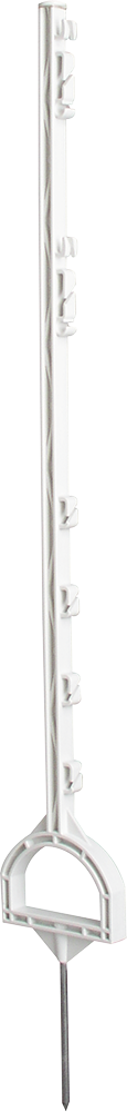 10 Stk. 1,15 m Steigbügelpfahl, Kunststoffpfahl, weiß, mit Steigbügelfußtritt, 6 Drahthalter